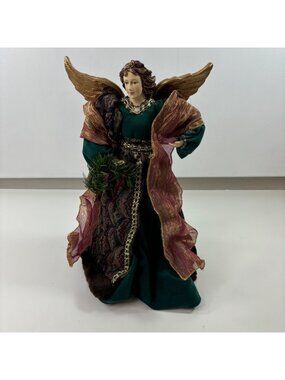 Elegant Angel Figurine With Gold Wings & Festive Robes